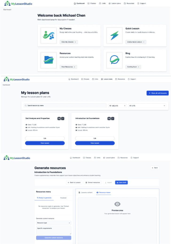 MyLessonStudio Interface